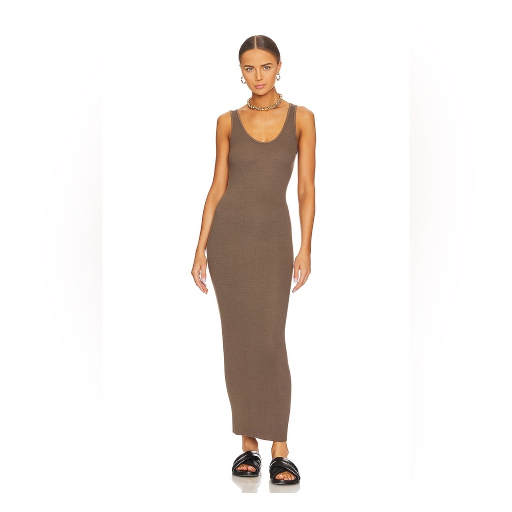 Enza Costa Silk Rib Midi Dress in Brown